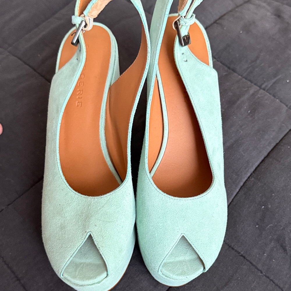 Robert Clergerie Mint Green Peep-Toe Wedges